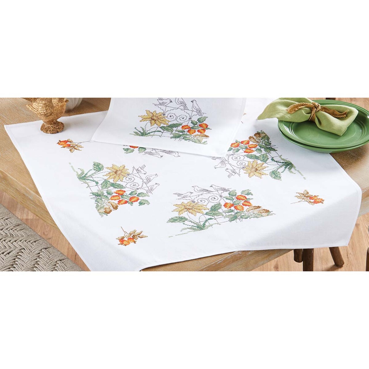 Herrschners Garden Gate Table Topper Stamped Cross-Stitch Kit